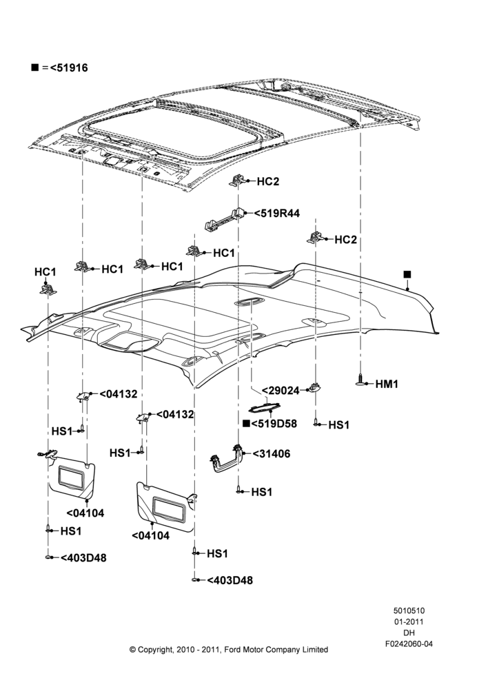10B - Headlining and Sun Visors, 5 Door Sedan; 31/JAN/2011-08/DEC/2014
