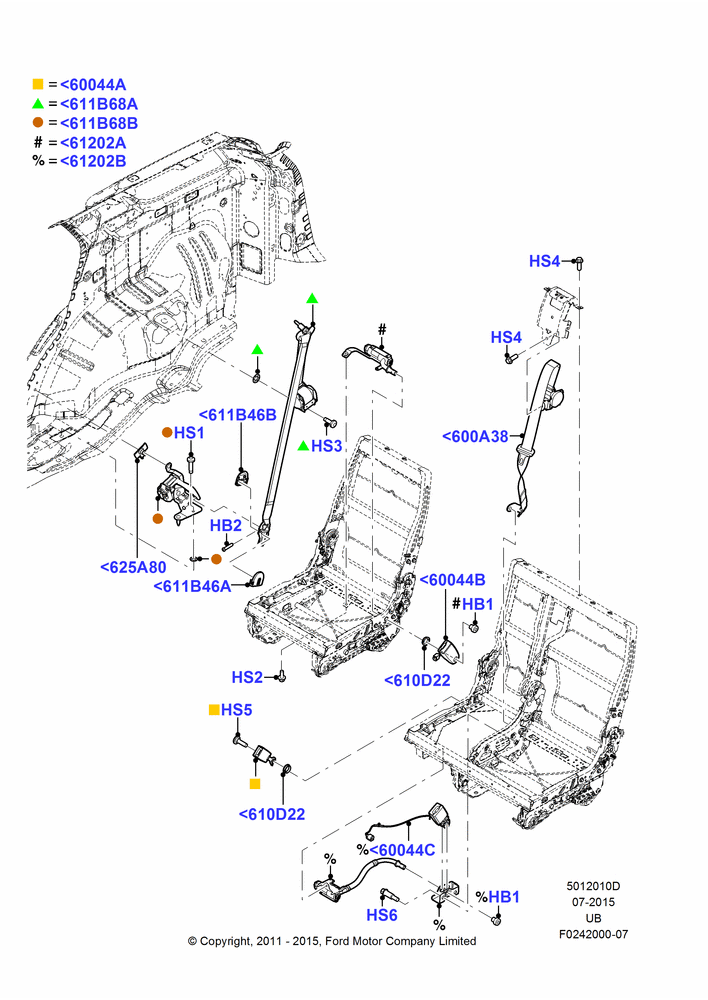 10D - Rear Seat Belts, 2nd Row 60/40 (3 P) Folding Seat, With High Level Second Row Seating, Rear Seat Belts-2nd Row Inflatable; 28/FEB/2011-03/MAR/2019