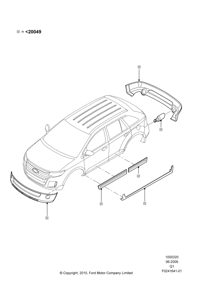 20J - Body Dress Up Kits - Front, Ford Series, Set Of 8 Pieces, Includes Front Fascia, Rear Fascia, Rockers, Door Caps And Exhaust Tips; 01/JUN/2009-12/JUL/2010