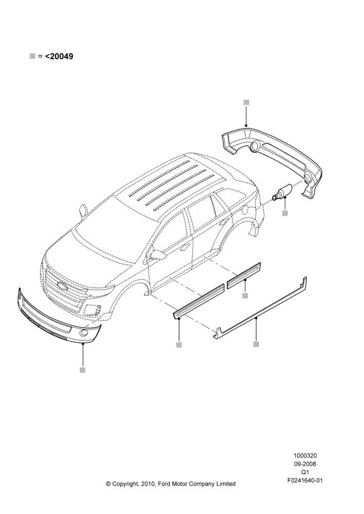 20H - Body Dress Up Kits - Front, Ford Series, Set Of 8 Pieces, Includes Front Fascia, Rear Fascia, Rockers, Door Caps And Exhaust Tips; 18/SEP/2008-01/JUN/2009