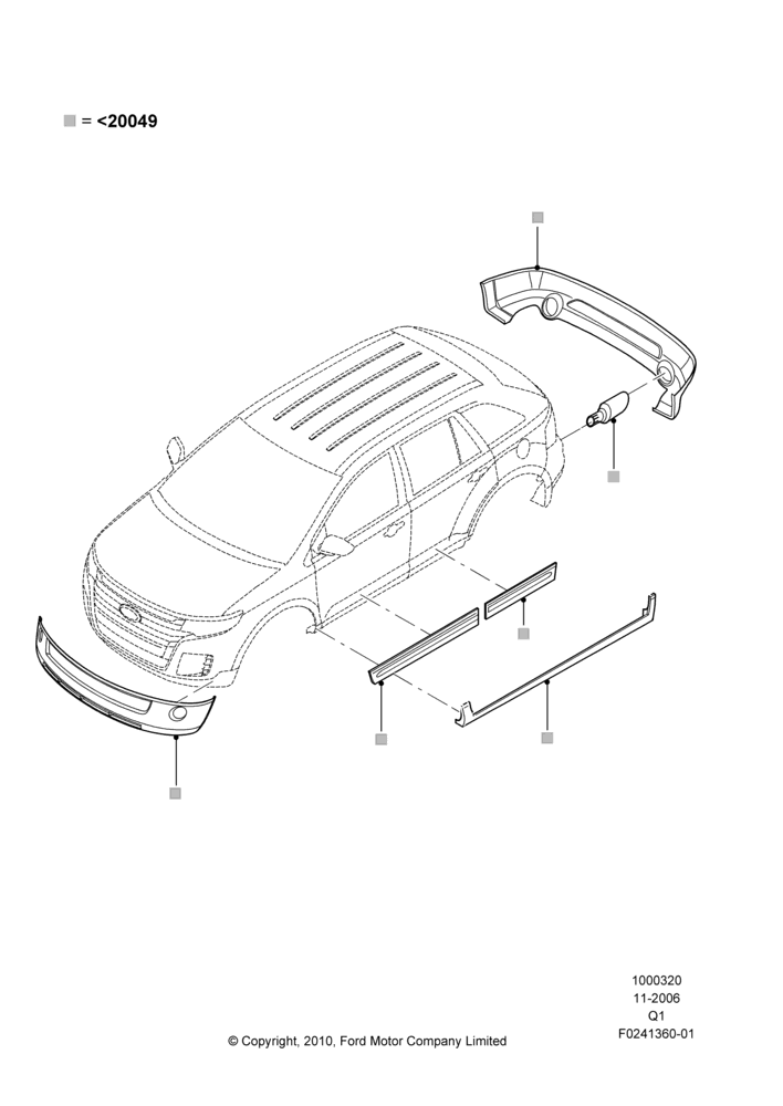 20F - Body Dress Up Kits - Front, Ford Series, Set Of 8 Pieces, Includes Front Fascia, Rear Fascia, Rockers, Door Caps And Exhaust Tips; 06/NOV/2006-17/SEP/2007