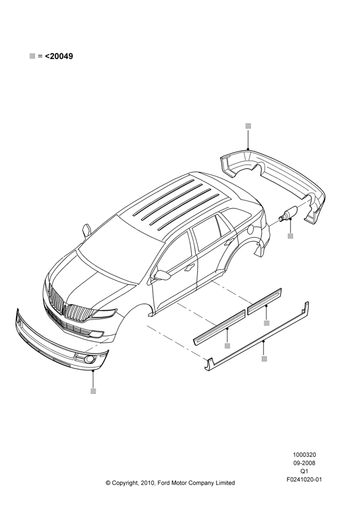 20D - Body Dress Up Kits - Front, Lincoln/Mercury Series, Set Of 8 Pieces, Includes Front Fascia, Rear Fascia, Rockers, Door Caps And Exhaust Tips; 18/SEP/2008-01/JUN/2009