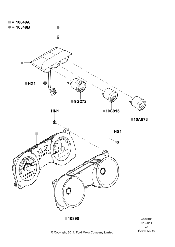 05G - Instrument Cluster, 5.0L V8 32V DOHC EFI Modular, R - Package; 03/FEB/2011-27/FEB/2012
