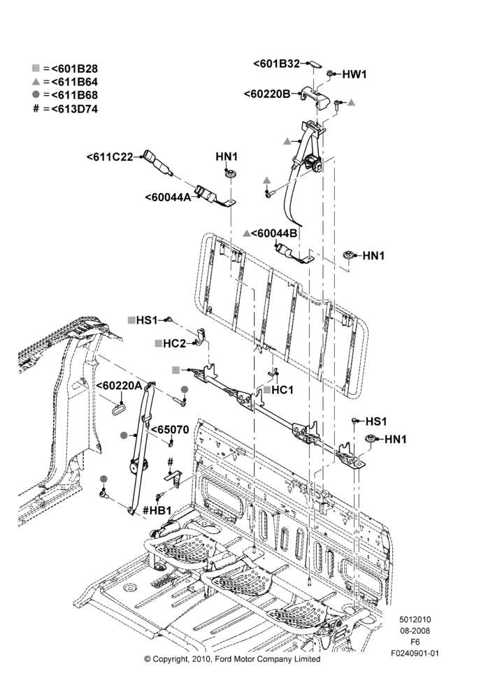 10C - Rear Seat Belts, Super Cab; 18/AUG/2008-23/DEC/2014