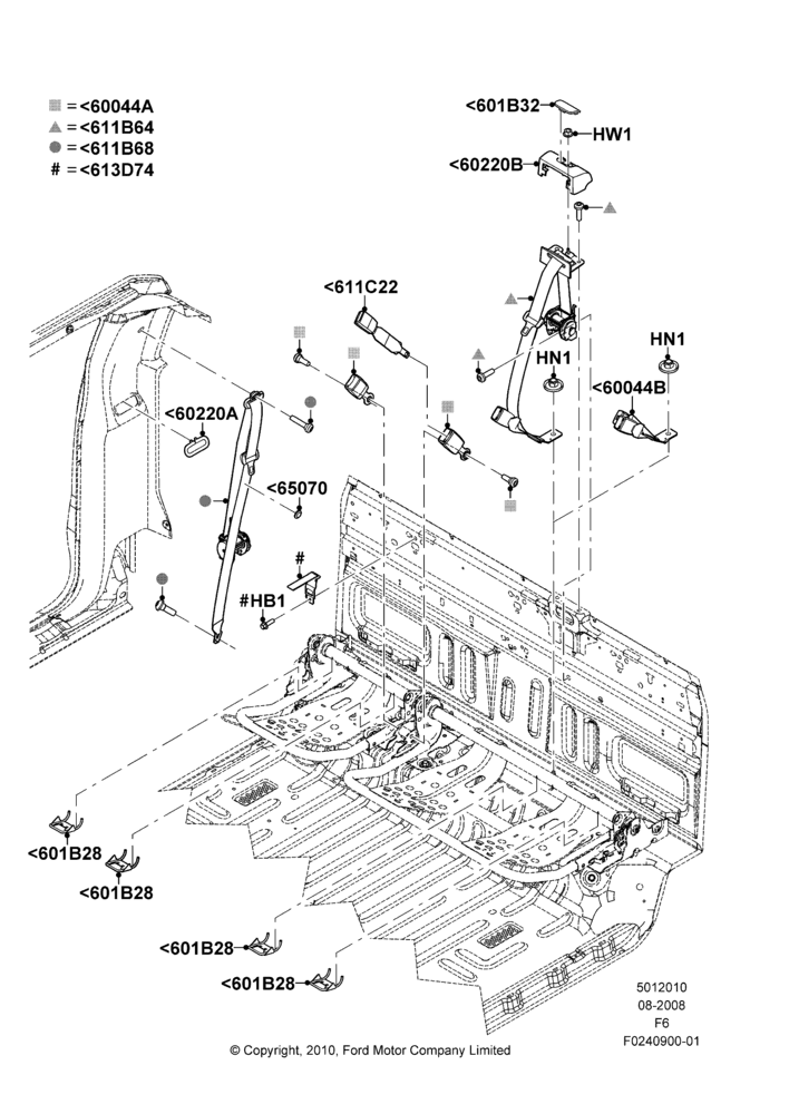 10D - Rear Seat Belts, Crew Cab; 18/AUG/2008-23/DEC/2014