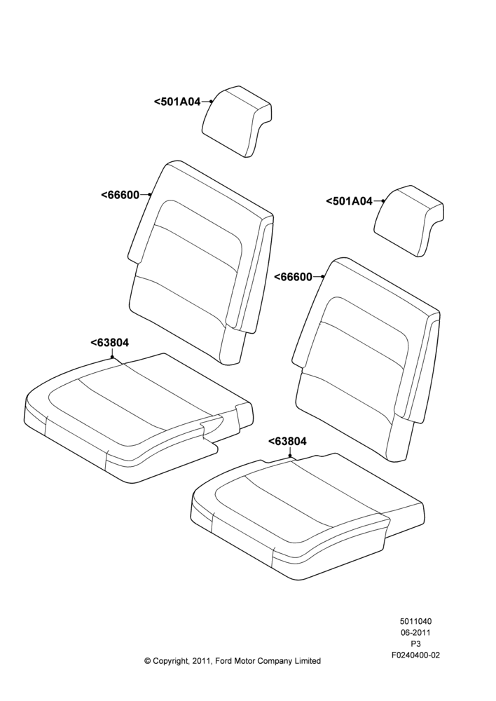 40G - Rear Seat Covers, With Third Row Split Bench Seat; 13/JUN/2011-29/FEB/2012