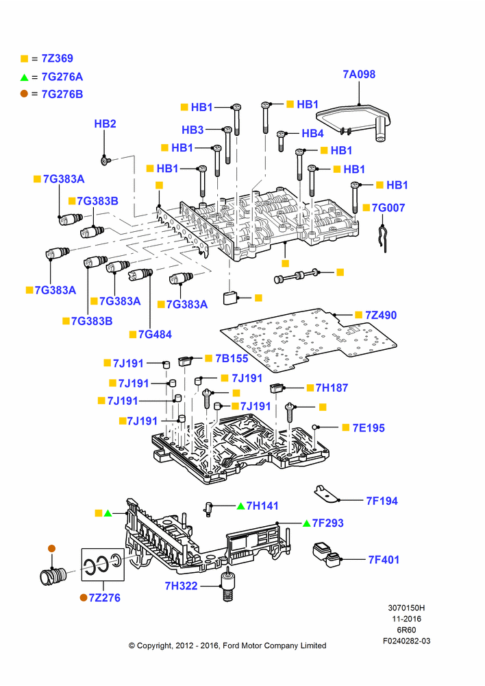 50H - Valve Body - Main Control & Servo's, 6 Speed Automatic Trans (6R80); 22/AUG/2011-11/AUG/2014