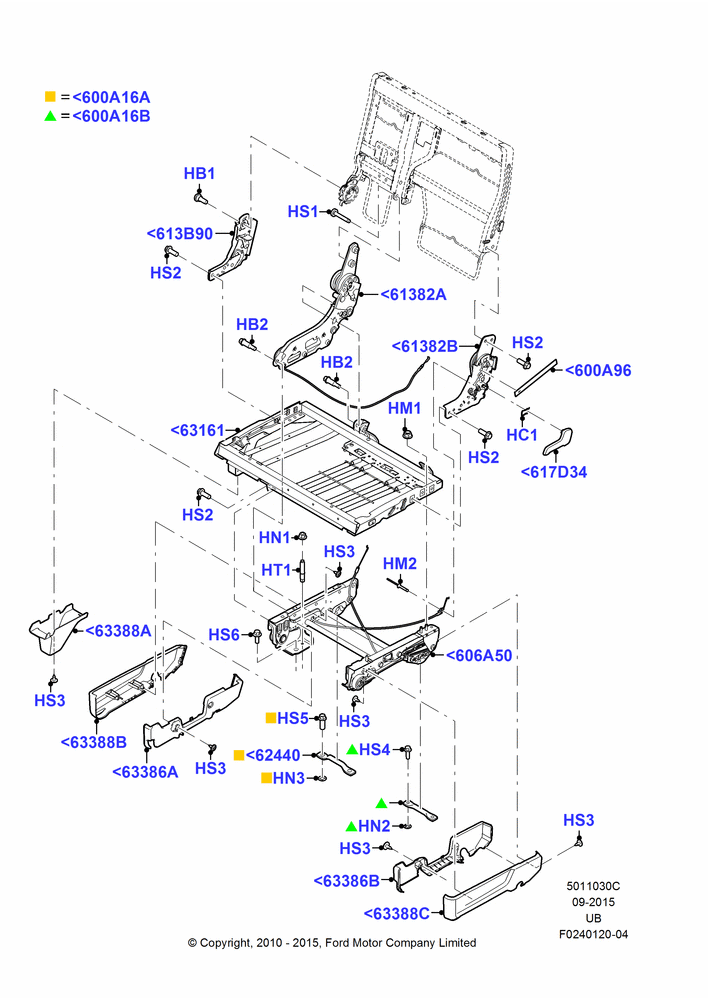 30C - Rear Seat Base, With High Level Second Row Seating, 60% Seat; 04/OCT/2010-03/DEC/2012