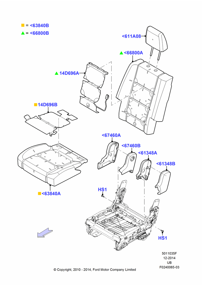 35F - Rear Seat Pads/Valances & Heating, With High Level Second Row Seating, 40% Seat; 04/OCT/2010-04/MAY/2015