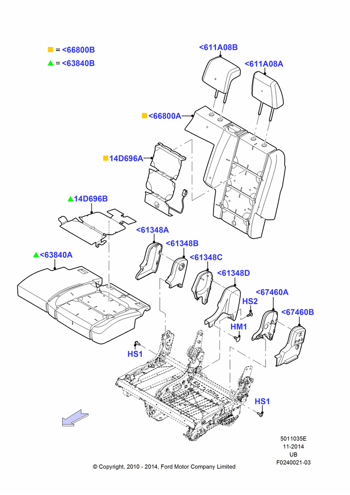 35E - Rear Seat Pads/Valances & Heating, With High Level Second Row Seating, 60% Seat; 04/OCT/2010-04/MAY/2015
