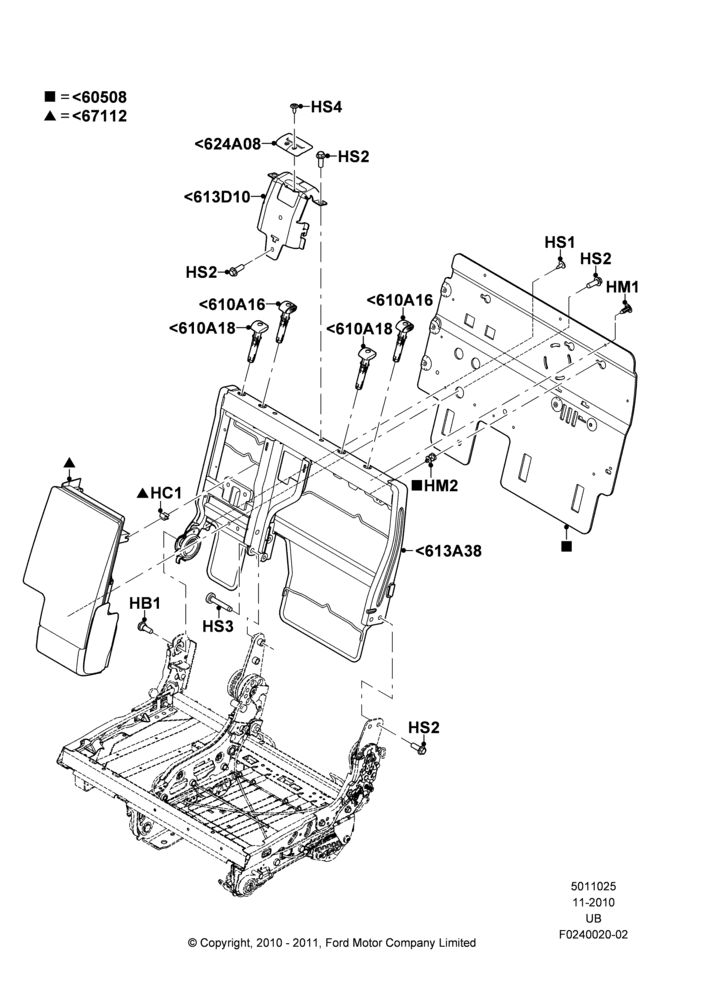 25C - Rear Seat Back, With High Level Second Row Seating, 60% Seat; 04/OCT/2010-04/MAY/2015