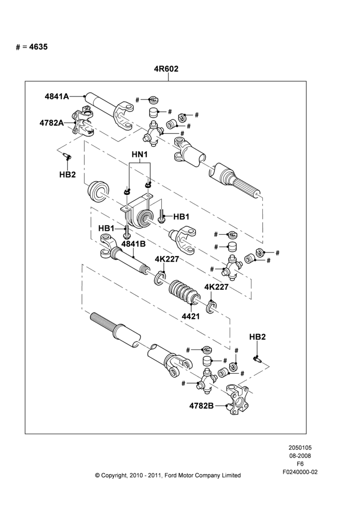 05AD - Drive Shaft - Rear Axle Drive, 133"/3378MM Wheelbase, 145"/3675MM Wheelbase, 157"/3989MM Wheelbase, 2WD, All 4.6L Engine, Multiple Piece Driveshaft; 18/AUG/2008-03/NOV/2010
