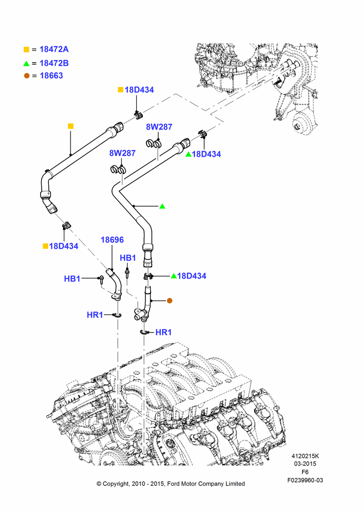 15K - Heater Hoses, MOD 5.0L-4V DOHC SEFI NA; 03/NOV/2010-23/DEC/2014