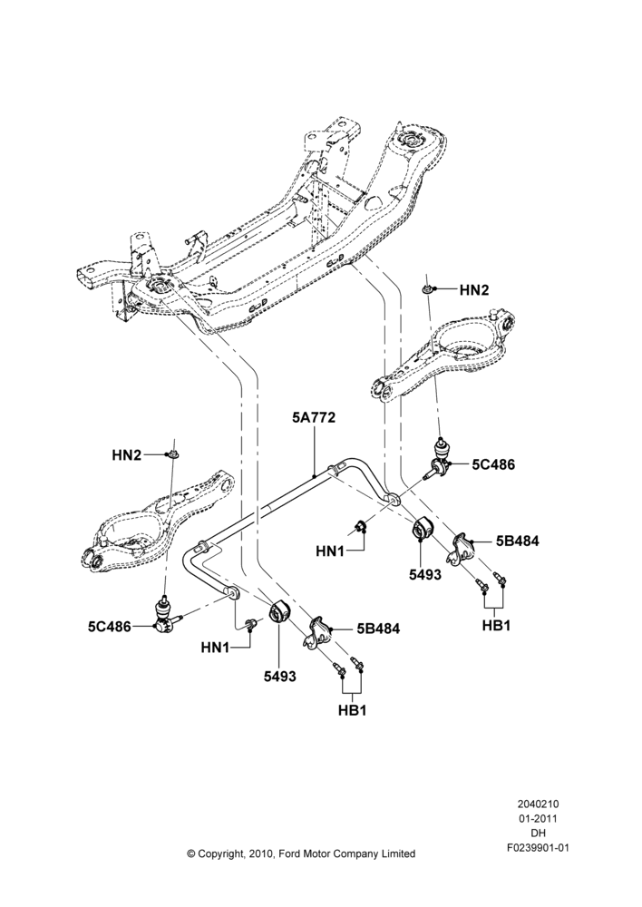 10B - Rear Cross Member & Stabilizer Bar, 72V/350 AMP Electric Motor, 2.0L I4 DI TIVCT Petrol 160PS, Stabilizer; 31/JAN/2011-04/MAY/2018