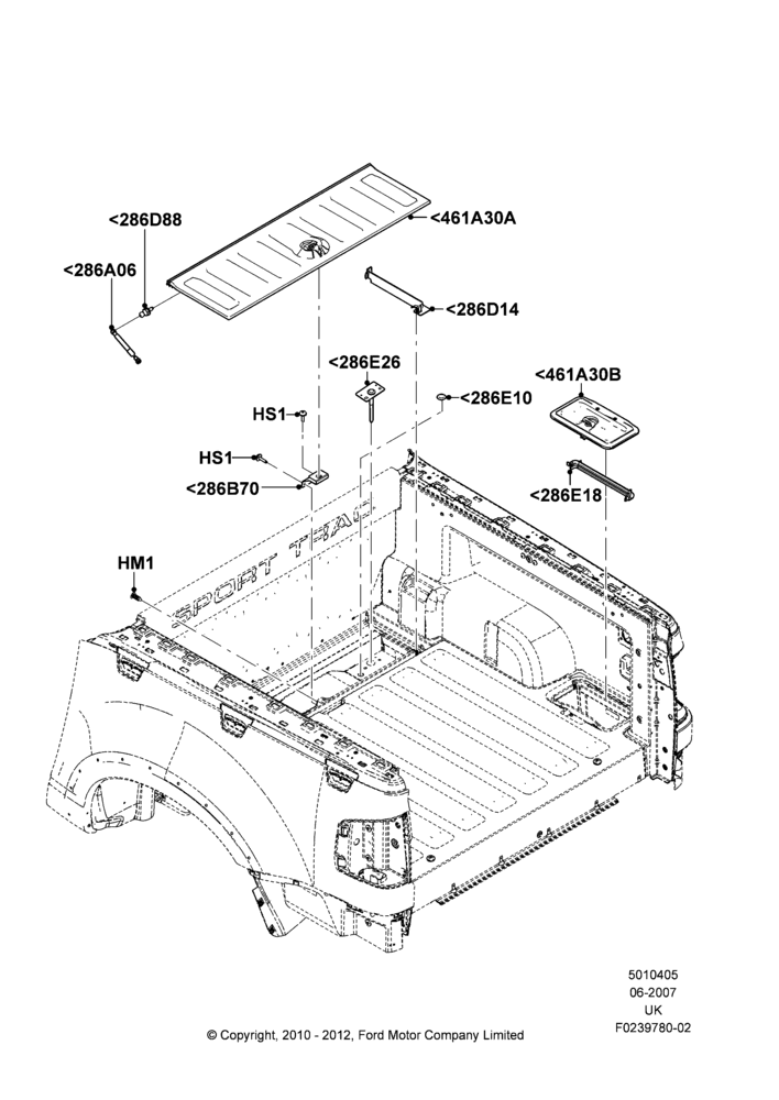 05E - Pick Up Box/Tailgate and Tonneau, Production Installed, Stowage Box; 25/JUN/2007-29/OCT/2010