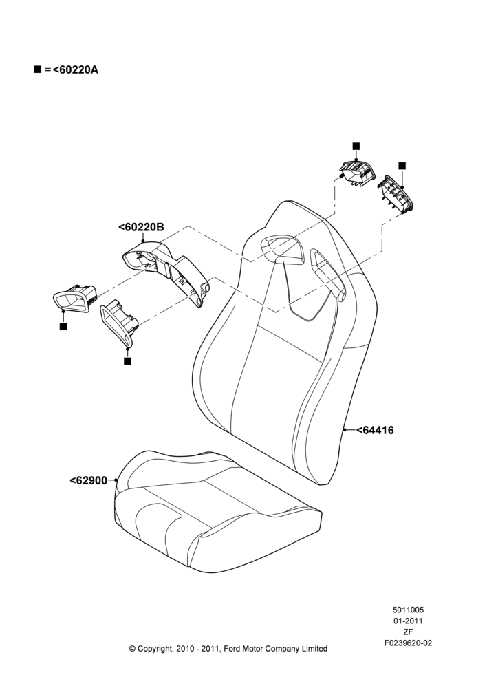05E - Front Seat Covers, With Recaro Front Seat; 03/FEB/2011-27/JUN/2014