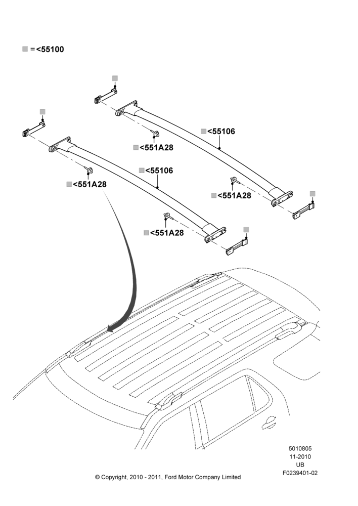 05XA - Roof Rack Systems, Accessory, Elliptical Cross Bars; 04/OCT/2010-04/MAY/2015