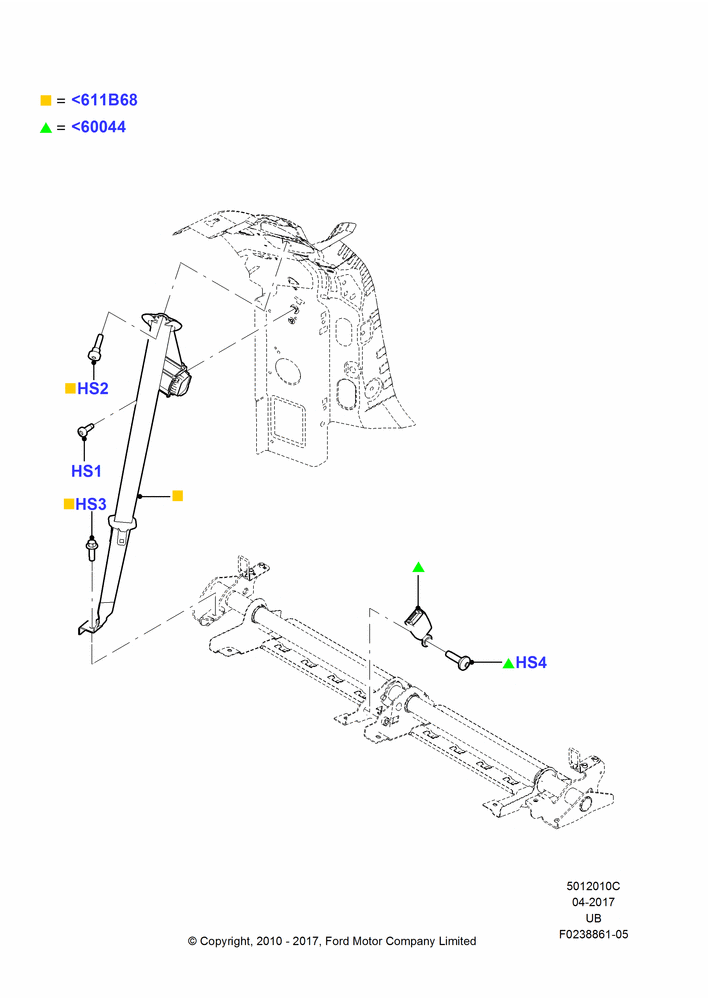 10C - Rear Seat Belts, With 3rd Row High Level Seat, With Third Row Power Folding Seat, With Third Row Split Bench Seat; 01/NOV/2010-03/MAR/2019