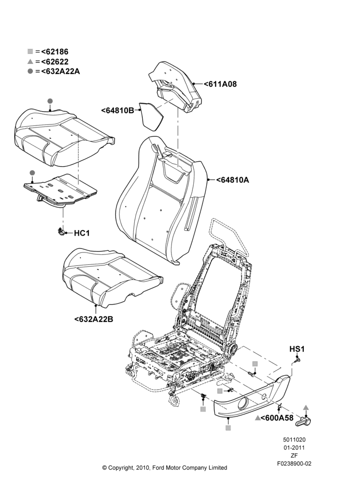 20F - Front Seat Pads/Valances & Heating, Less Temp Control Driver Seat, Less Temp Control Passenger Seat, With Recaro Front Seat; 03/FEB/2011-27/JUN/2014