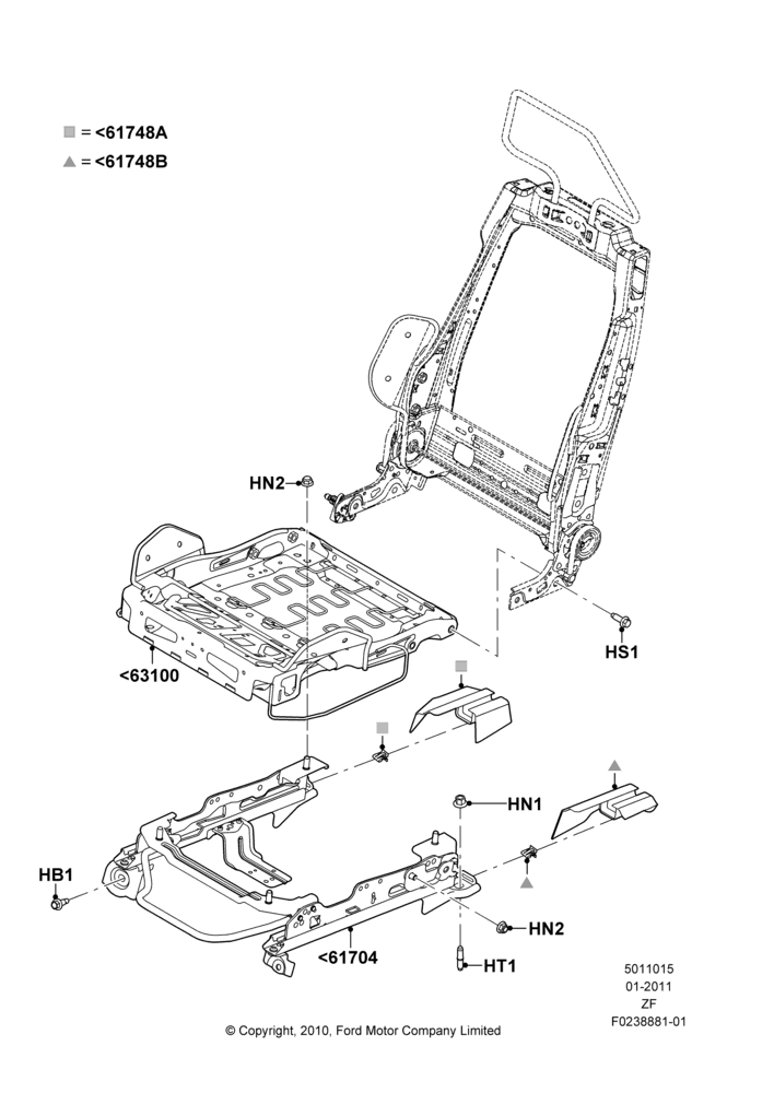 15K - Front Seat Base, With Pass. 2 Way Manual Seat Adjust, With Recaro Front Seat, Passenger; 03/FEB/2011-27/JUN/2014