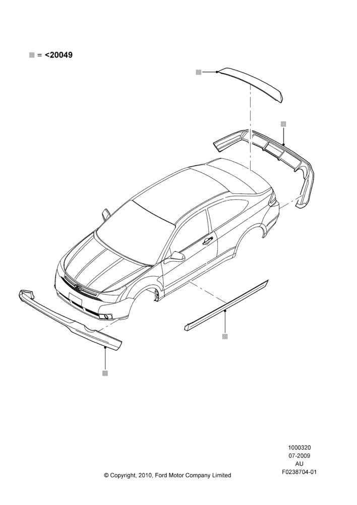 20XN - Body Dress Up Kits - Front, Coupe, Less Version Packages, Includes Front Fascia, Rear Fascia and Rocker Panels, Set Of 5 Pieces, Accessory; 20/JUL/2009-28/JUN/2010
