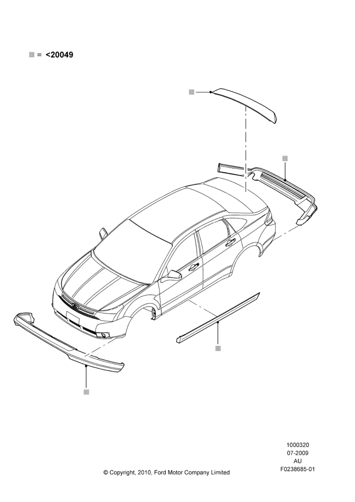 20XG - Body Dress Up Kits - Front, 4 Door Sedan, Less Version Packages, Includes Front Fascia, Rear Fascia and Rocker Panels, Set Of 5 Pieces, Accessory; 20/JUL/2009-28/JUN/2010