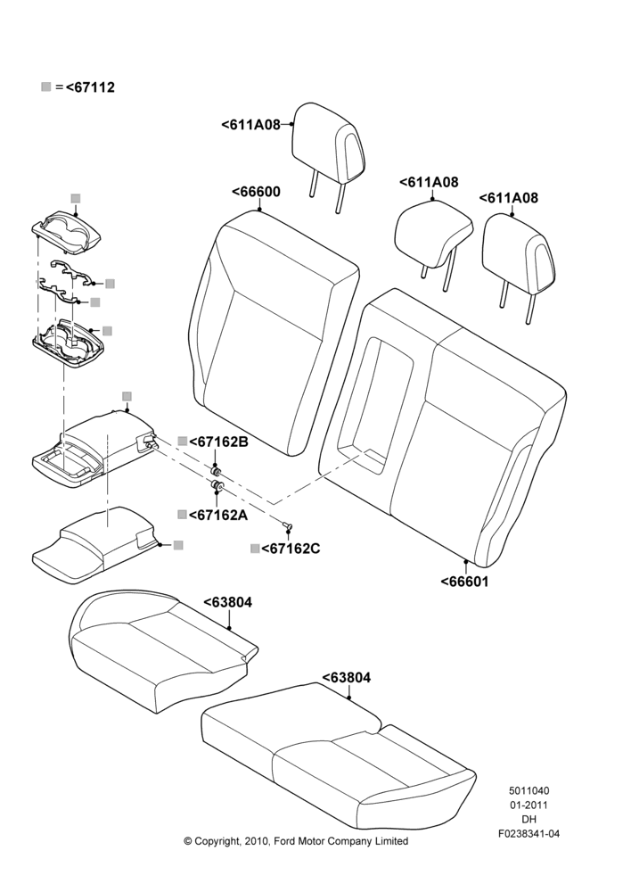 40C - Rear Seat Covers, Rear Center Armrest With Stowage, With 60:40 Split - Folding Rr Seat; 31/JAN/2011-08/DEC/2014