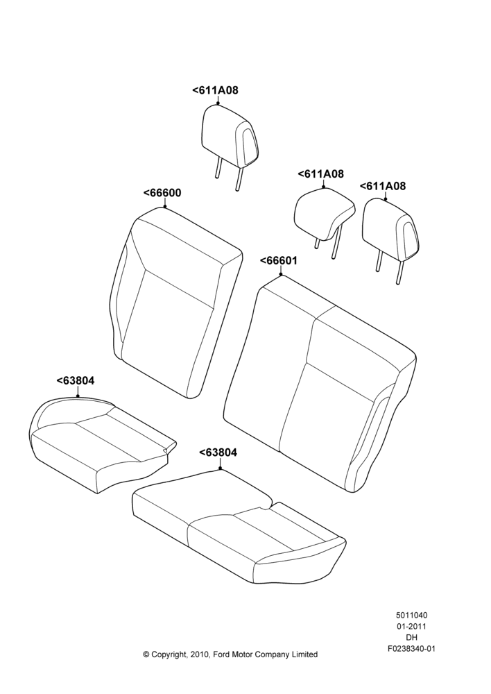 40B - Rear Seat Covers, Less Rear Seat Center Armrest, With 60:40 Split - Folding Rr Seat; 31/JAN/2011-08/DEC/2014
