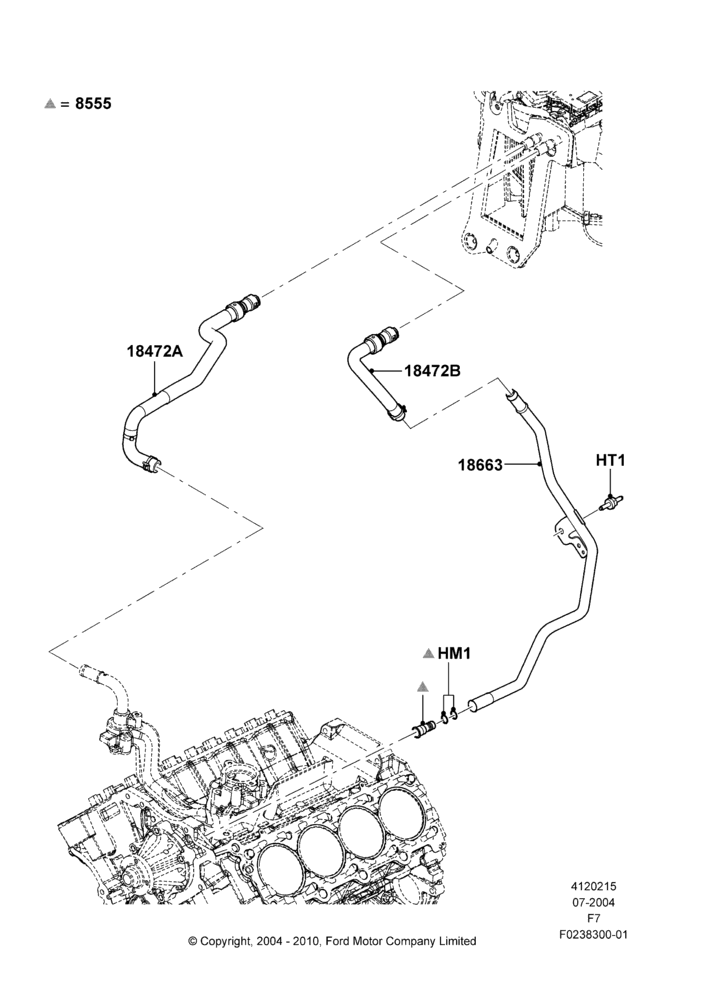 15M - Heater Hoses, 5.4L 3V V8, All Super Single/Double Cabs, Less Air Conditioning, Less Ambient Temp/Speed Pack; 19/JUL/2004-18/DEC/2006