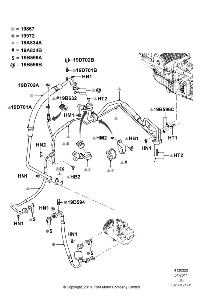 22D - Air Conditioning System, 3.5L Cyclone V6 Petrol TIVCT, Under Hood; 18/JUL/2011-03/MAR/2019
