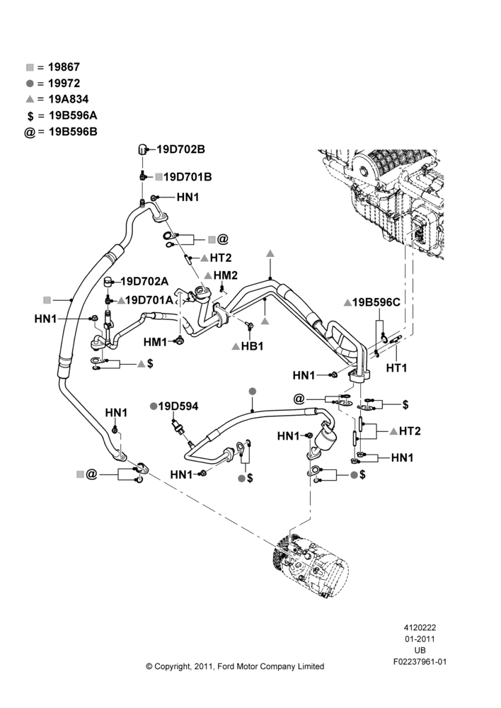 22C - Air Conditioning System, 2.0L EcoBoost (240PS), Under Hood; 13/JUN/2011-04/MAY/2015