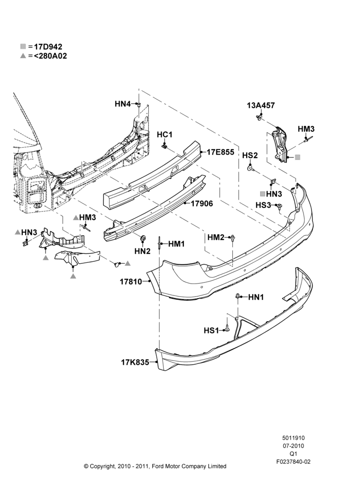 10F - Rear Bumper, Ford Series, Less ST Version; 12/JUL/2010-08/AUG/2011