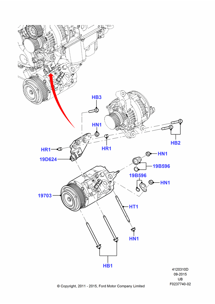 10D - Air Conditioning Condensr/Compressr, 2.0L EcoBoost (240PS), Compressor Assy; 13/JUN/2011-04/SEP/2012