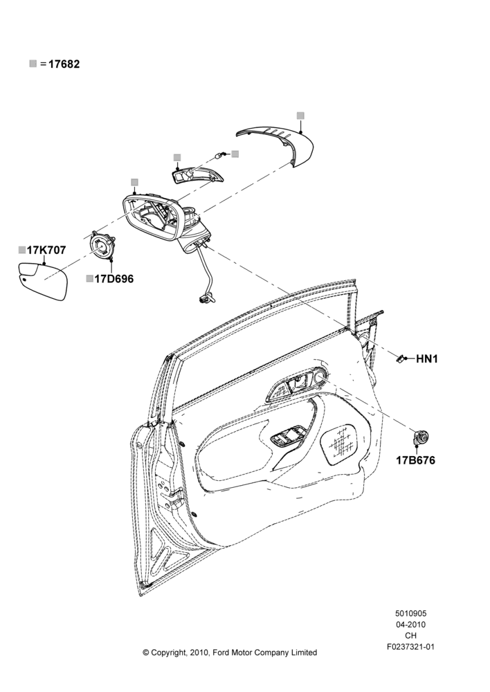 05B - Exterior Rear View Mirror, Dual Power Adj/Heat/Bld Spt/Signal; 26/APR/2010-12/JAN/2011