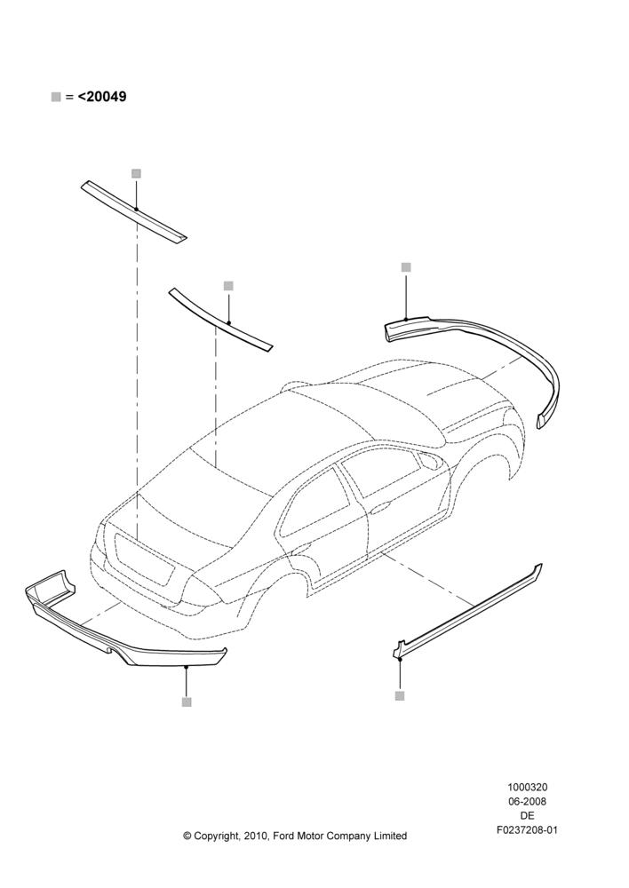 20FJ - Body Dress Up Kits - Front, Ford Division Derivative, Includes Front Fascia, Rear Fascia and Rocker Panels, Accessory, Set Of 6 Pieces, With One Exhaust Cut-Out; 02/JUN/2008-04/FEB/2009