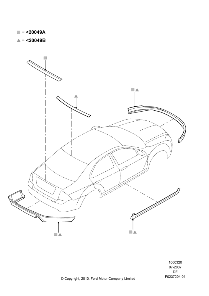20FE - Body Dress Up Kits - Front, Ford Division Derivative, Includes Front Fascia, Rear Fascia and Rocker Panels, Set Of 5 Pieces, Accessory, With One Exhaust Cut-Out; 16/JUL/2007-02/JUN/2008