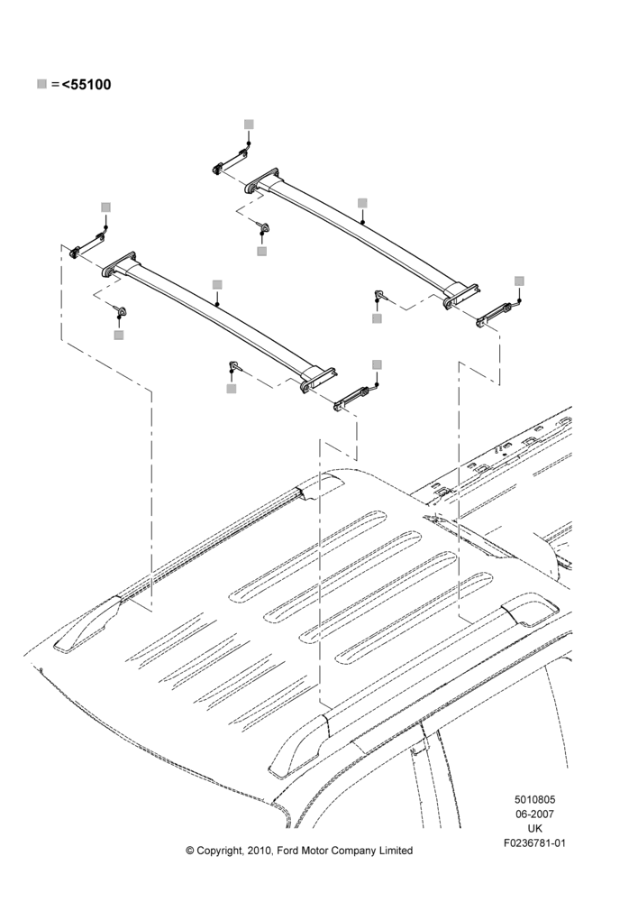 05XB - Roof Rack Systems, Accessory, Elliptical Cross Bars; 25/JUN/2007-29/OCT/2010