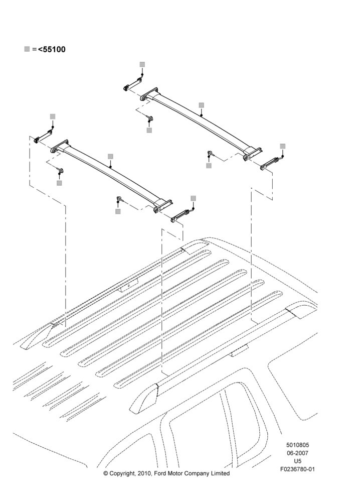05XB - Roof Rack Systems, Accessory, Elliptical Cross Bars; 25/JUN/2007-16/DEC/2010