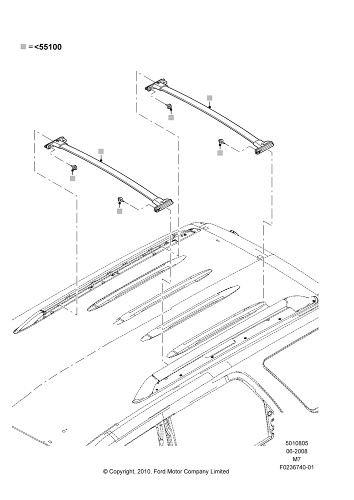 05XC - Roof Rack Systems, Accessory, Elliptical Cross Bars; 23/JUN/2008-29/APR/2012