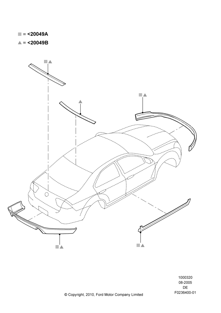 20MH - Body Dress Up Kits - Front, Mercury Division Derivative, Includes Front Fascia, Rear Fascia and Rocker Panels, Set Of 5 Pieces, Accessory, With Two Exhaust Cut-Outs; 01/AUG/2005-16/JUL/2007