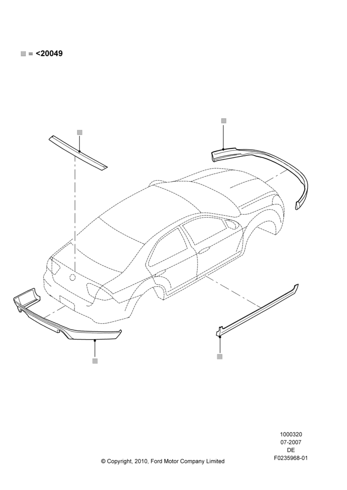 20MF - Body Dress Up Kits - Front, Mercury Division Derivative, Includes Front Fascia, Rear Fascia and Rocker Panels, Set Of 5 Pieces, Accessory, With Two Exhaust Cut-Outs; 16/JUL/2007-02/JUN/2008