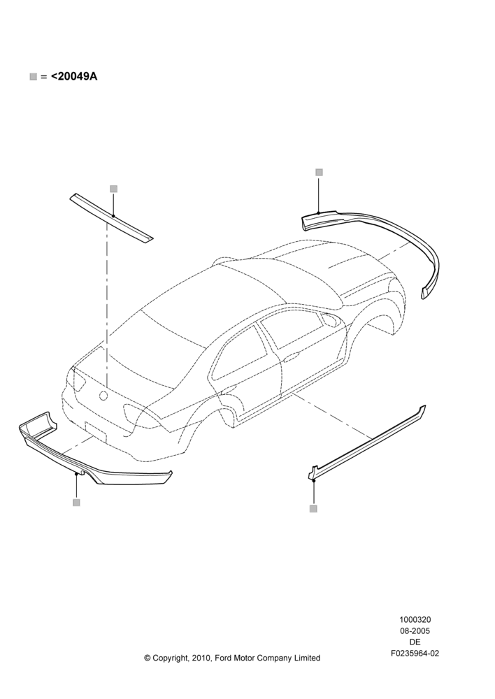 20MB - Body Dress Up Kits - Front, Mercury Division Derivative, Includes Front Fascia, Rear Fascia and Rocker Panels, Accessory, Set Of 6 Pieces, With One Exhaust Cut-Out; 01/AUG/2005-16/JUL/2007