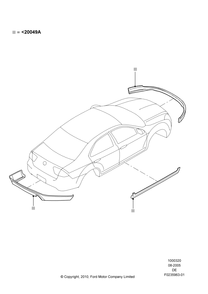 20MA - Body Dress Up Kits - Front, Mercury Division Derivative, Includes Front Fascia, Rear Fascia and Rocker Panels, Accessory, Set Of 4 Pieces, With Two Exhaust Cut-Outs; 01/AUG/2005-04/FEB/2009