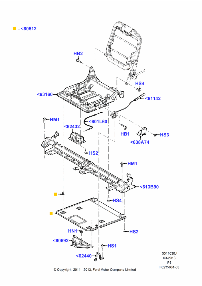 30J - Rear Seat Base, With Third Row Split Bench Seat; 13/JUN/2011
