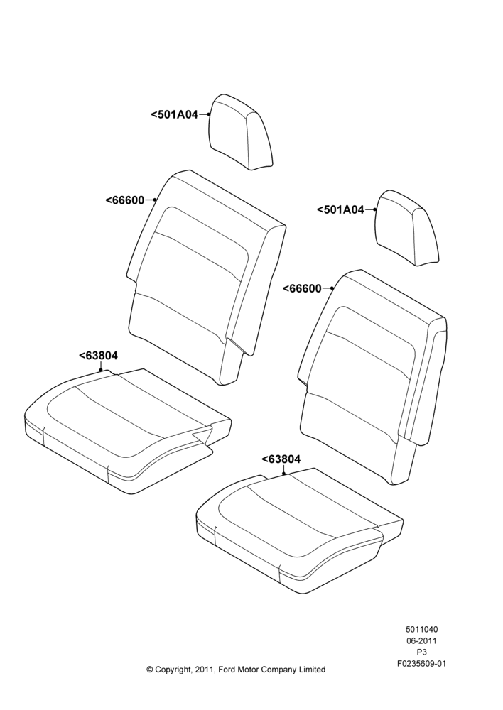 40F - Rear Seat Covers, With 2nd Row Quad Power Fold Seat; 13/JUN/2011-29/FEB/2012