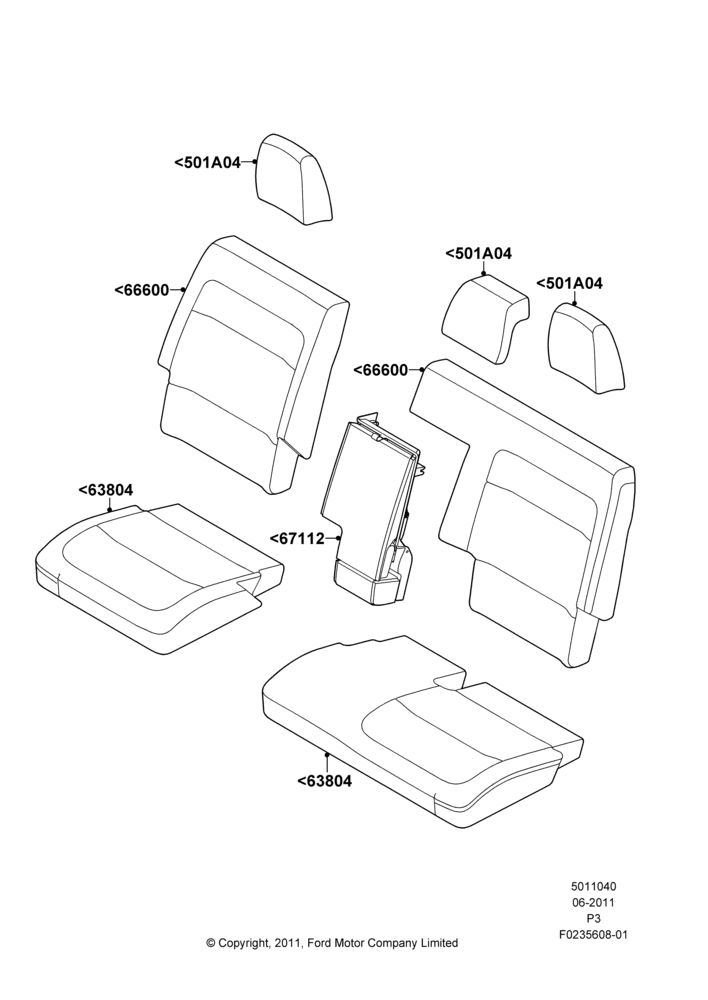 40E - Rear Seat Covers, 2nd Row 60/40 (3 P) Folding Seat; 13/JUN/2011-29/FEB/2012