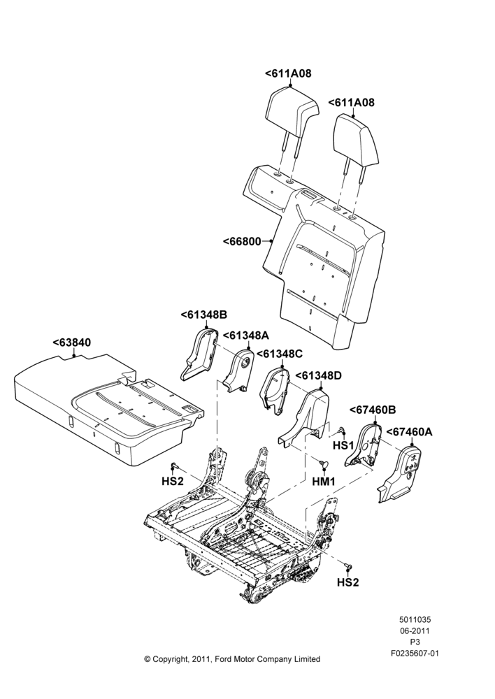 35E - Rear Seat Pads/Valances & Heating, 2nd Row 60/40 (3 P) Folding Seat, 60% Seat, LH; 13/JUN/2011