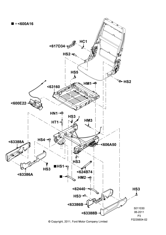 30G - Rear Seat Base, 2nd Row 60/40 (3 P) Folding Seat, 40% Seat, RH; 13/JUN/2011