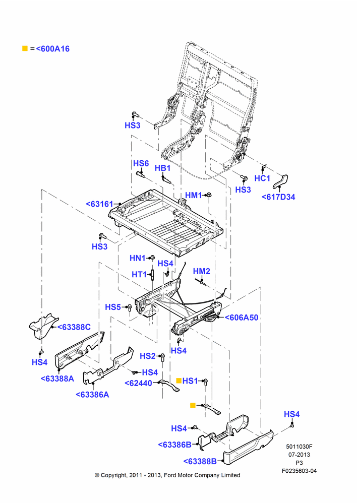 30F - Rear Seat Base, 2nd Row 60/40 (3 P) Folding Seat, 60% Seat, LH; 13/JUN/2011