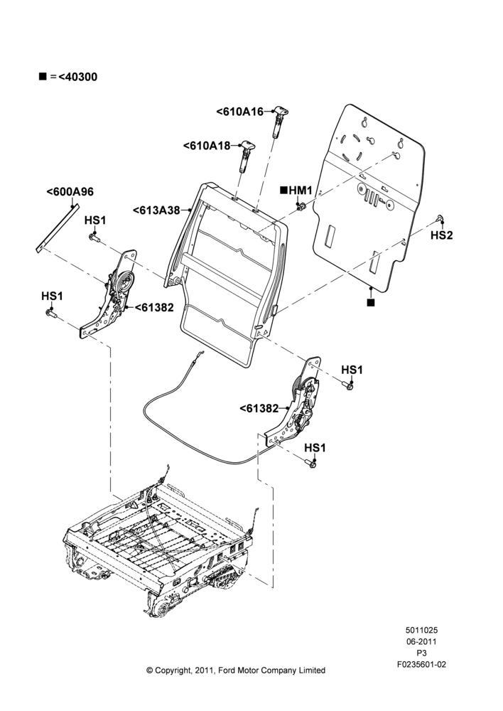 25G - Rear Seat Back, 2nd Row 60/40 (3 P) Folding Seat, 40% Seat, RH; 13/JUN/2011-28/MAR/2013